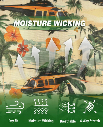 Tropical Helicopter Polo Shirt for Men- Print Palm Tree Volcano| Netecom