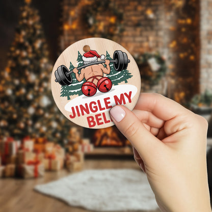 Netecom Funny Weightlifting Santa Ornaments, Jingle My Bells Ceramic Ornament for Christmas Tree Hanging Decorations Gift, Fitness Lover Gifts, Holiday Party Present