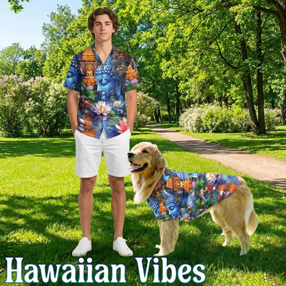 Netecom Matching Buddha Hawaiian Shirt for Dog and Owner, What You Think You Become Aloha Summer Shirt, Zen Print Button Down Outfit for Pet and Human, Beach Vacation Casual Wear