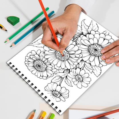 Large Print Zinnias Spiral Bound Coloring Book, Bold and Beautiful Zinnias in Large Print, Great for Easy and Vibrant Floral Art Enjoyment