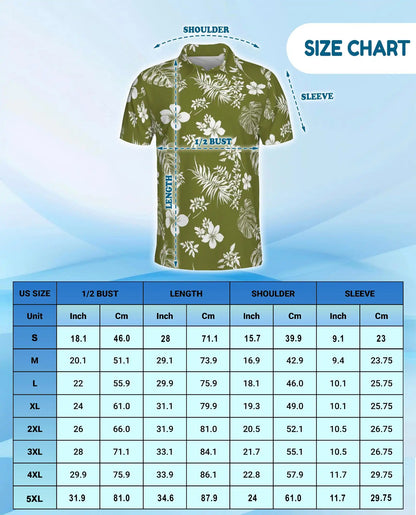 Tropical Floral Polo Shirt - Olive Green Island Style | Netecom