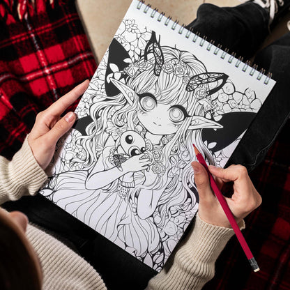 Fantasy Kawaii Fairy Spiral Bound Coloring Book, Embark on a Coloring Journey with 30 Pages, Featuring Adorable Kawaii Fairies in Magical Settings