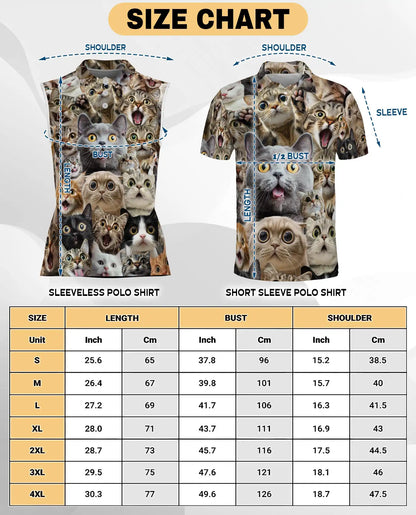 Cat Collage Sleeveless Polo Shirt for Women – Cute Feline Lover Style | Netecom