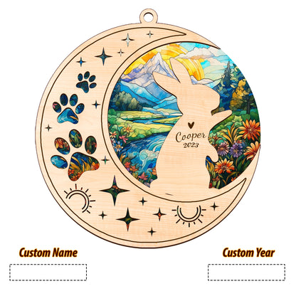 Netecom Rabbit Memorial Suncatcher, Personalized Rabbit Christmas Ornament with Name Date, Bereavement Gifts for Loss of Bunny, Rabbit Death Sympathy Gift Pet Loss Sun Catchers, Rabbit Grief Gift