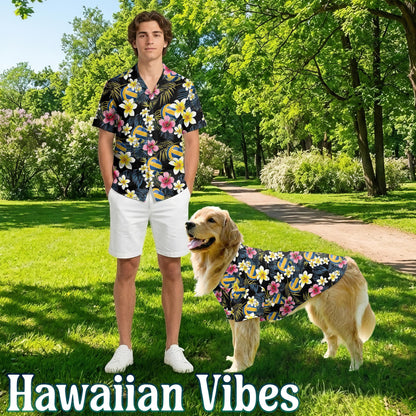 Netecom Matching Volleyball Flower Hawaiian Shirt for Dog and Owner, Aloha Summer Shirt, Volleyball Floral Print Outfit for Pet and Human, Beach Vacation Casual Wear