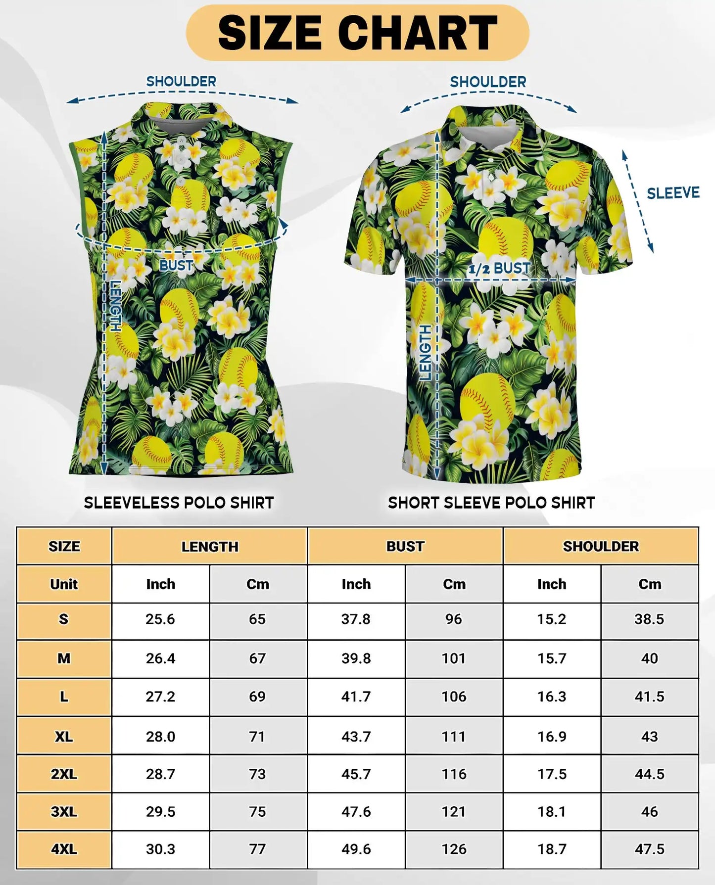 Yellow Softball And Plumeria Print Sleeveless Polo Shirt for Women  | Netecom
