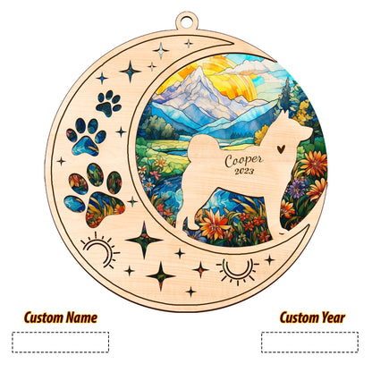 Netecom Akita Dog Memorial Suncatcher, Personalized Akita Christmas Ornament with Name Date, Bereavement Gifts for Loss of Pet, Dog Death Sympathy Gift Pet Loss Sun Catchers, Dog Grief Gift