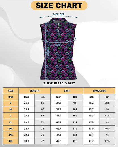 Neon Dinosaur Print Sleeveless Polo Shirt for Women | Netecom