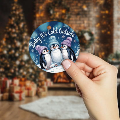 Netecom Funny Penguin Ornaments, Cute Baby It's Cold Outside Ceramic Ornament for Christmas Tree Hanging Decorations Gift, Penguin Lover Gifts, Home Decor, Holiday Party Present