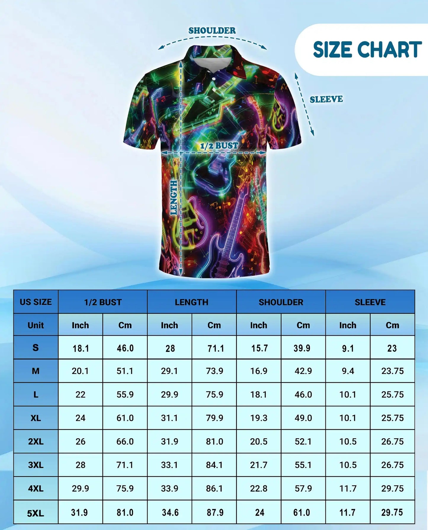 Neon Electric Guitar Rock Polo Shirt for Men | Netecom