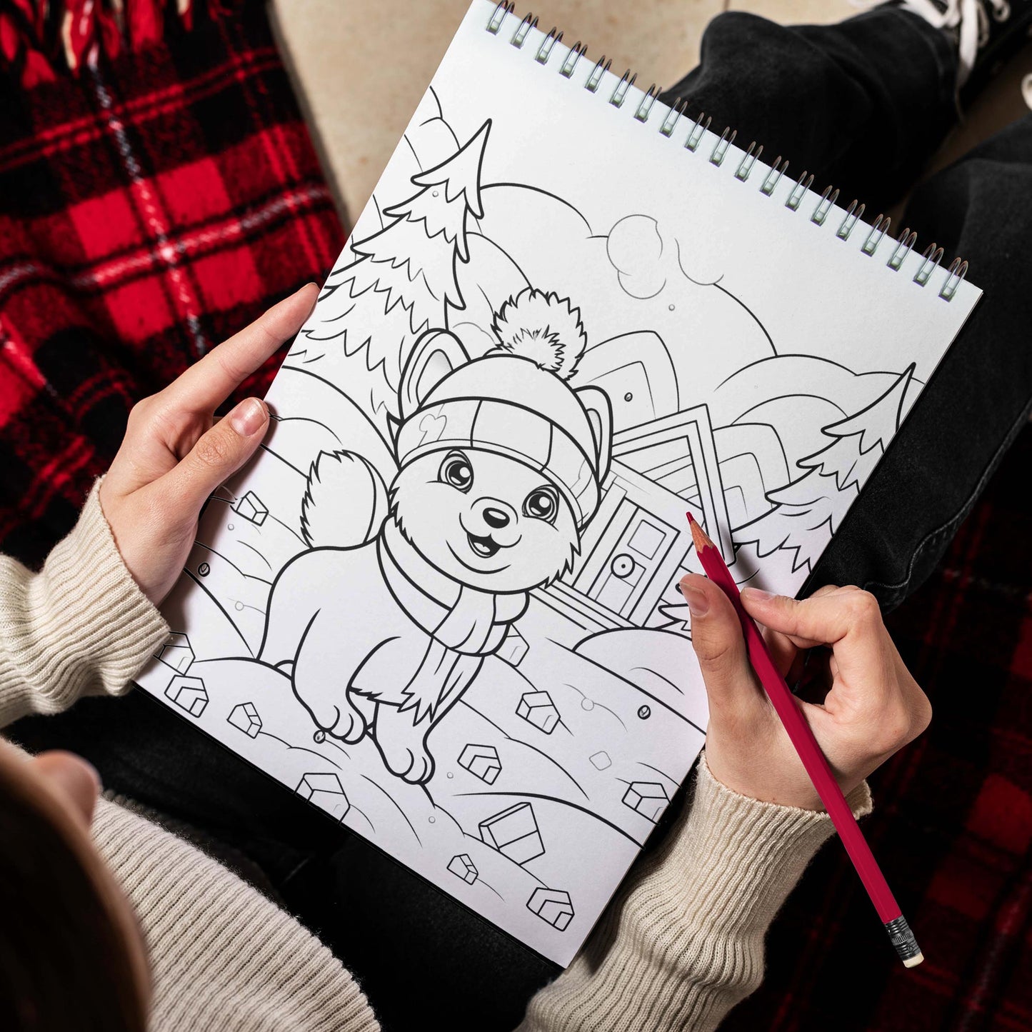 Cute Winter Spiral Bound Coloring Book, Explore 30 Intriguing Coloring Pages, Depicting Cute Winter Scenes with Adorable Animal Companions