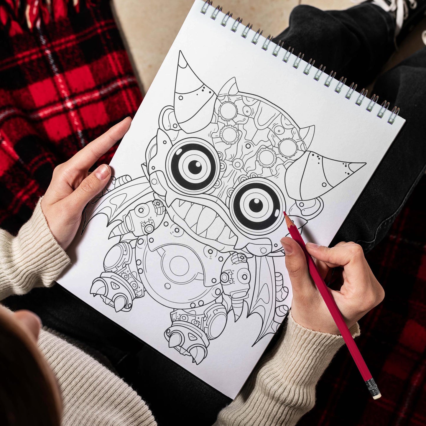 Adorable Steampunk Monster Spiral Bound Coloring Book, Unleash Your Creativity with 30 Coloring Pages, Featuring Charming Steampunk Monsters