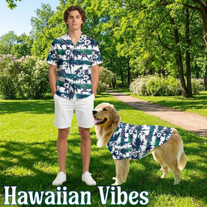 Netecom Matching Wrestling White Palm Aloha Hawaiian Shirt for Dog and Owner, Sport Inspired Summer Shirt, Relaxed Casual Outfit for Pet and Human