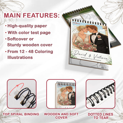 Personalized Wedding Memory Coloring Book for Adults – Custom Coloring Pages from Your Wedding Photos , 12–48 Pages, Memory Keepsake Gift, Premium Wooden Cover, Spiral Binding