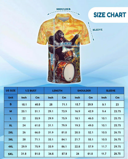 Gorilla Drummer Polo Shirt – Funny Music Style | Netecom
