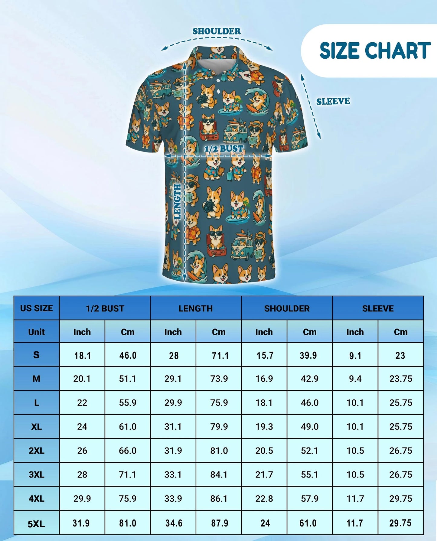 Cartoon Corgi Surfing Polo Shirt for Men – Cute Dog Beach Style | Netecom