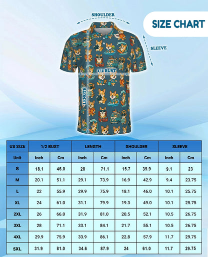 Cartoon Corgi Surfing Polo Shirt for Men – Cute Dog Beach Style | Netecom