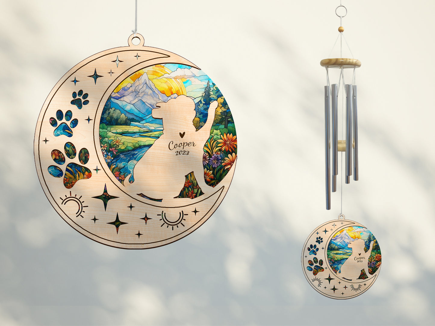 Netecom Bulldog Dog Wind Chimes Memorial, Personalized Pet Memorial Windchime for Dog Suncatcher, Dog Loss Memorial Ornament, Loss of Pet Remembrance Gift, Sympathy Pet Wind Chimes Outdoor Garden