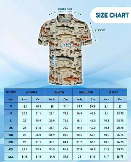 Vintage Fish Species Polo Shirt - Freshwater Angler Nature Style | Netecom