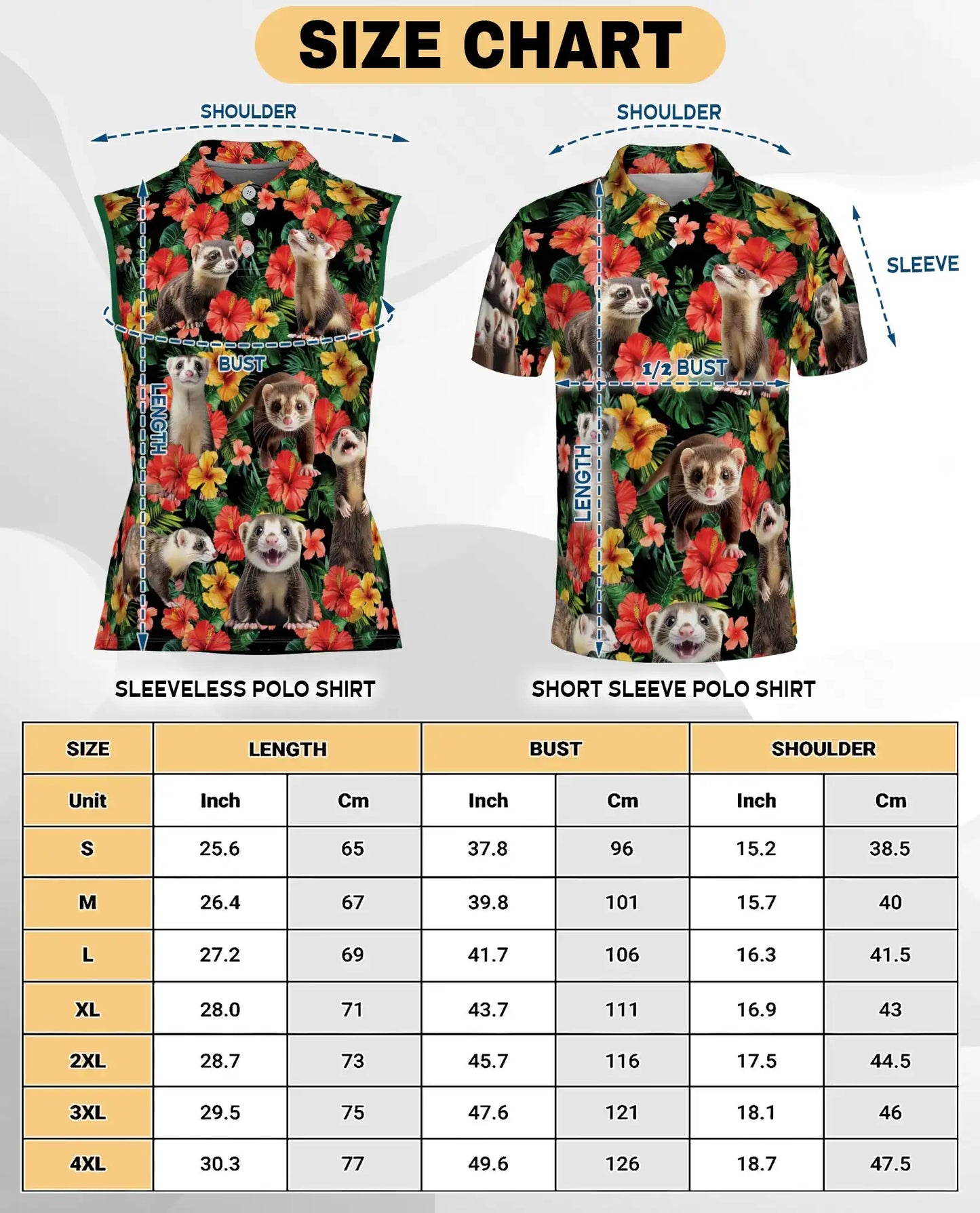 Ferrets Tropical Sleeveless Polo Shirt for Women – Cute Exotic Animal Style | Netecom