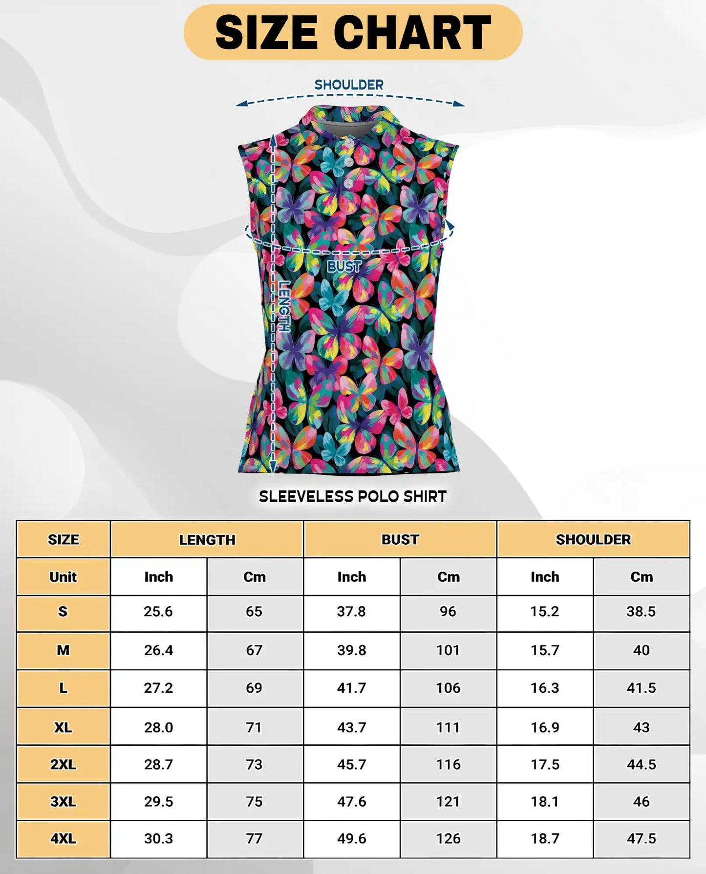 Vibrant Butterfly Pattern Sleeveless Polo Shirt for Women | Netecom