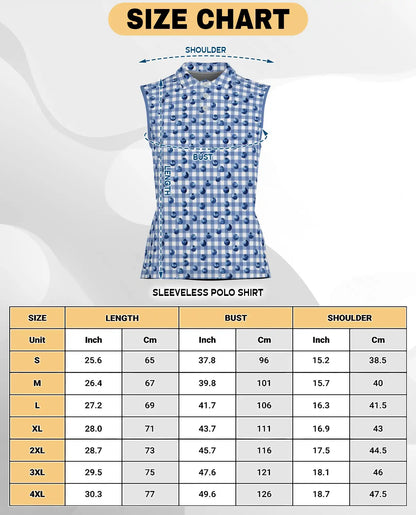 Blueberry Gingham Print Sleeveless Polo Shirt for Women  | Netecom