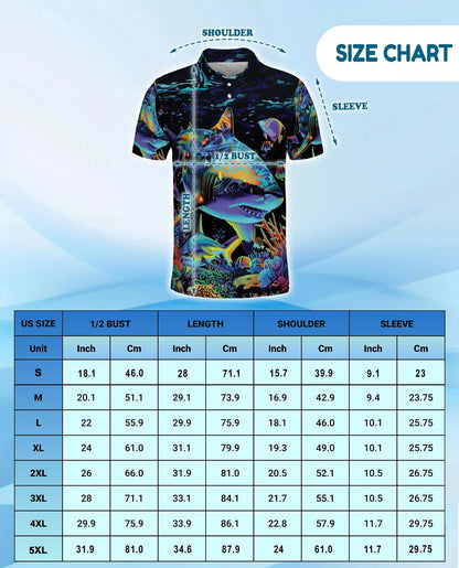 Tropical Sharks Polo Shirt for Men – Colorful Ocean Fish Design | Netecom