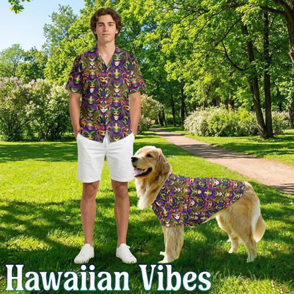 Happy Mardi Gras Hawaiian Shirts – Matching Dog and Owner Fun Tropical Beach Outfit