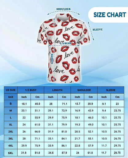 Love Kiss Lips Polo Shirt for Men - Romantic Red Lip Print | Netecom