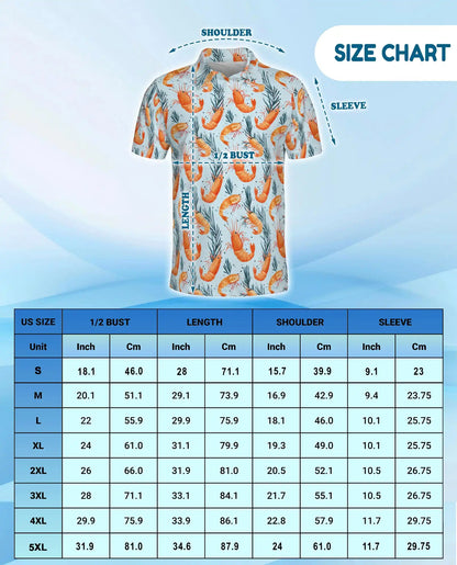 Tropical Shrimp Polo Shirt for Men - Coastal Seafood Hawaiian Summer | Netecom