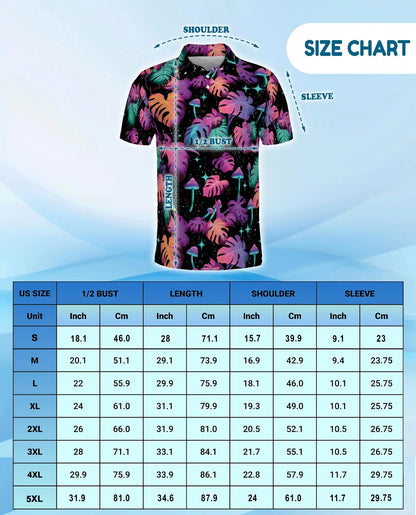 Neon Tropical Leaves Polo Shirt - Psychedelic Mushroom Style | Netecom