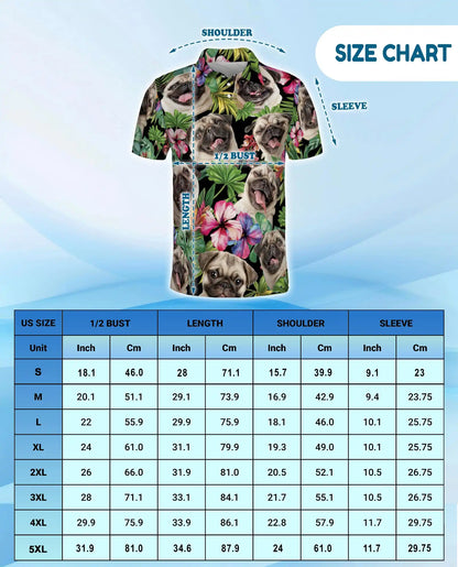 Tropical Pug Dog Polo Shirt - Hawaiian Pet Lover Style | Netecom