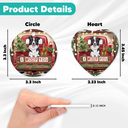 Netecom Funny Border Collie Dog in Red Truck Ornament, I Woof You Merry Christmas Ceramic Ornament for Christmas Tree Hanging Decorations Gift, Puppy Lover Gifts, Holiday Decor Present