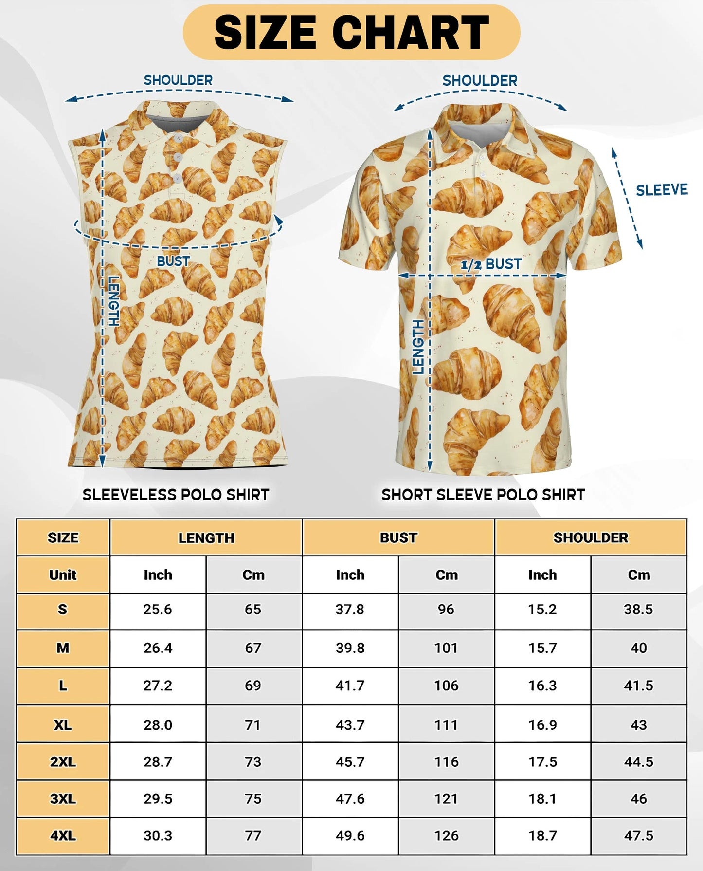 Croissant Pattern Sleeveless Polo Shirt for Women – Cute Bakery Food Style | Netecom