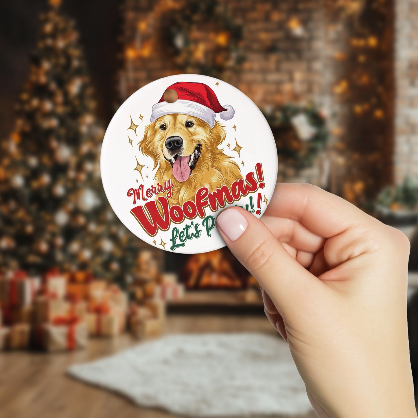Netecom Funny Golden Retriever Christmas Ornament, Merry Woofmas Ceramic Ornament for Christmas Tree Hanging Decorations Gift, Dog Lover Gifts, Holiday Party Present