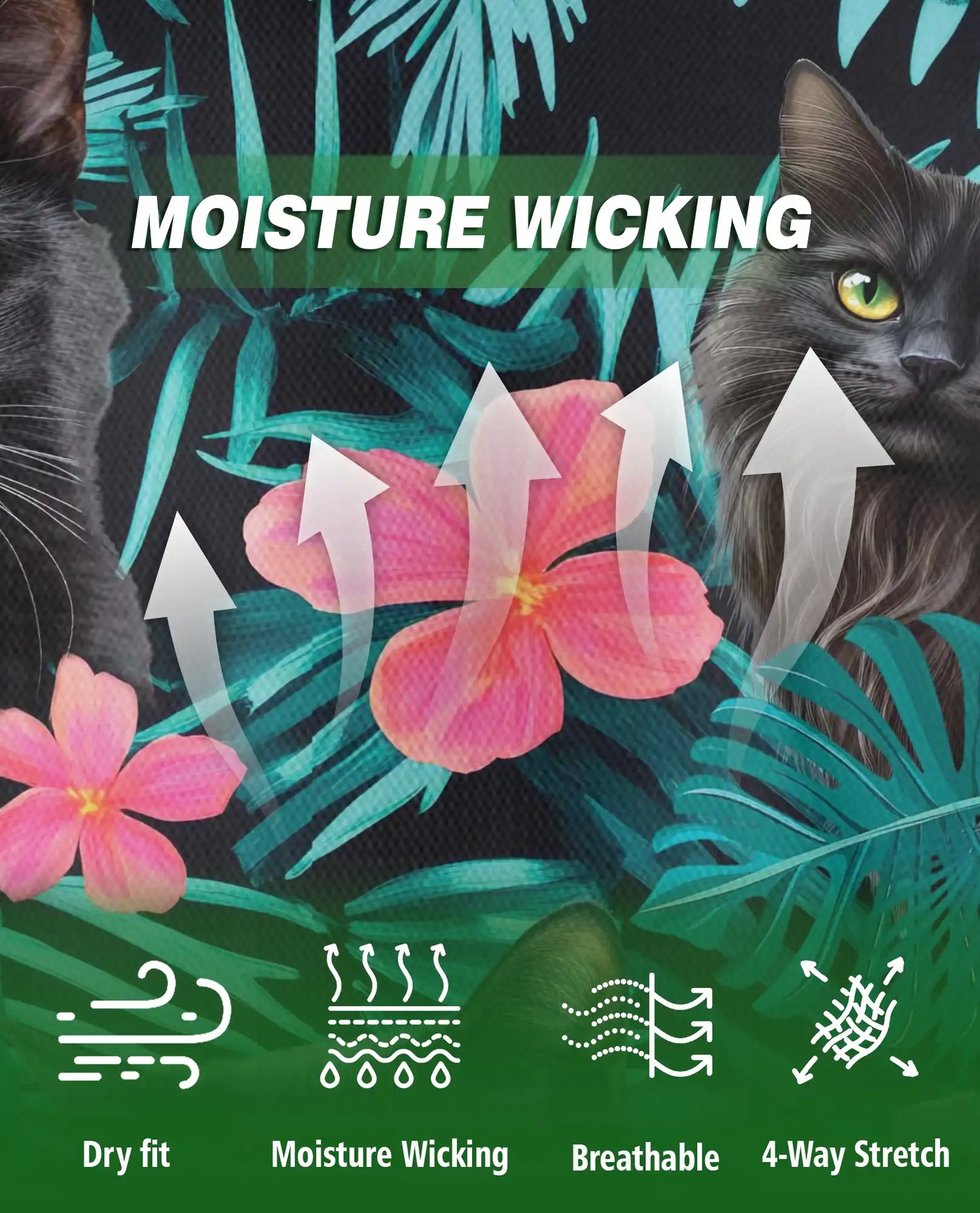 Black Cat Tropical 3D Polo Shirt for Men – Funny Floral Kitty Style | Netecom