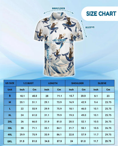 Cat Riding Whale Polo Shirt for Men – Funny Ocean Animal Style | Netecom