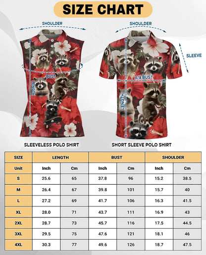 Tropical Hibiscus Raccoon Sleeveless Polo Shirt for Women | Netecom