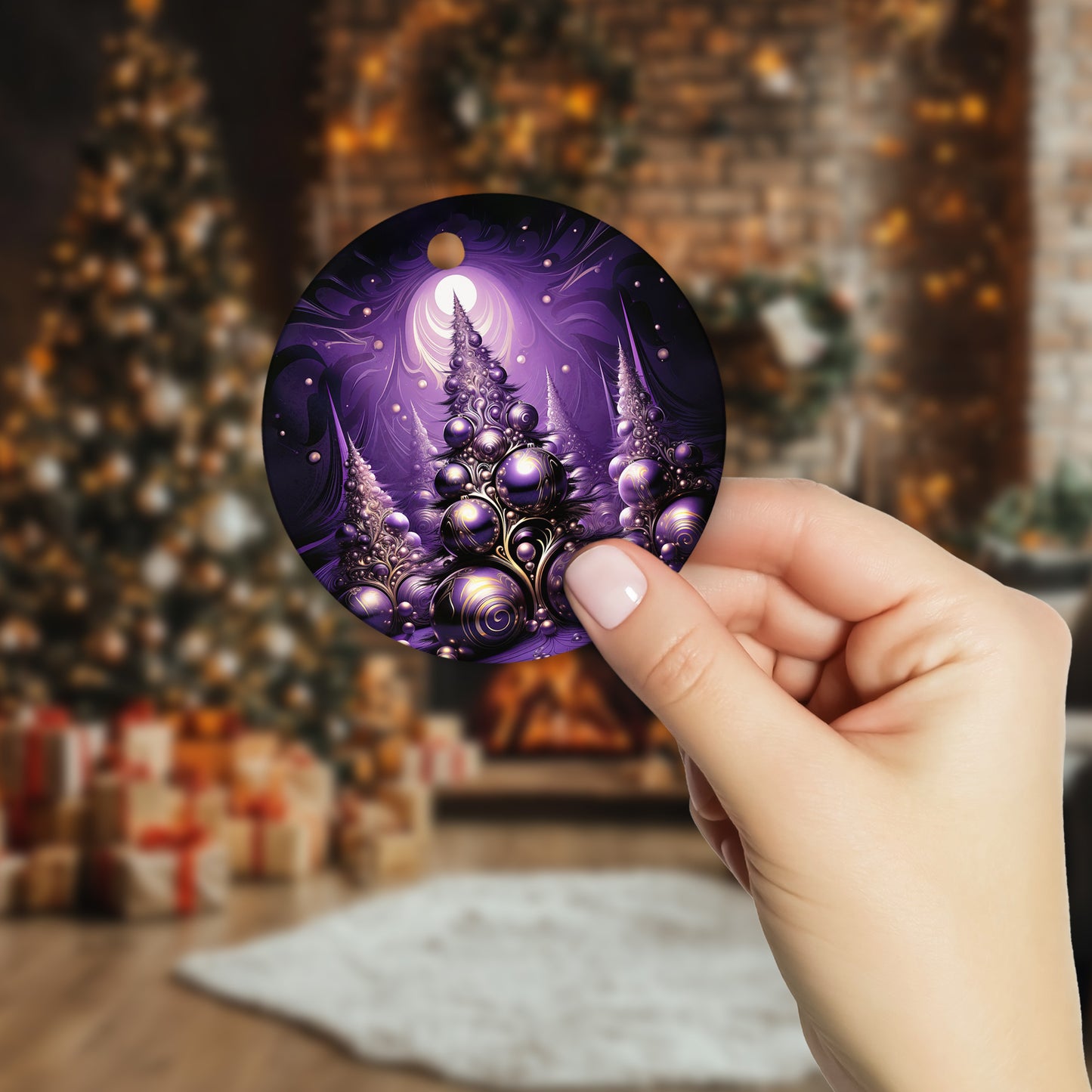 Netecom Purple Christmas Tree Baubles Ornament, Elegant Holiday Ceramic Ornament for Christmas Tree Hanging Decorations Gift, Home Decor, Gifts for Friends & Family, Holiday Party Present
