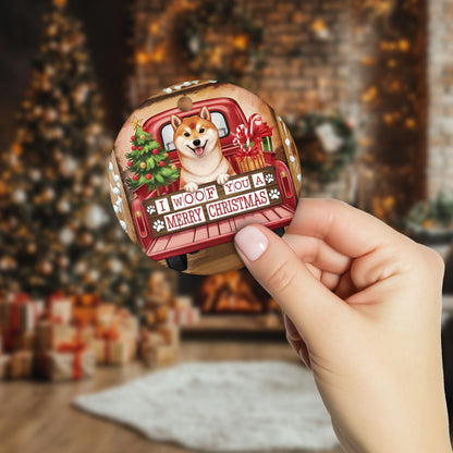 Netecom Cute Shiba Inu in Holiday Truck Ornament, I Woof You a Merry Christmas Ceramic Ornament for Christmas Tree Hanging Decorations Gift, Dog Lover Gifts, Holiday Decor Present