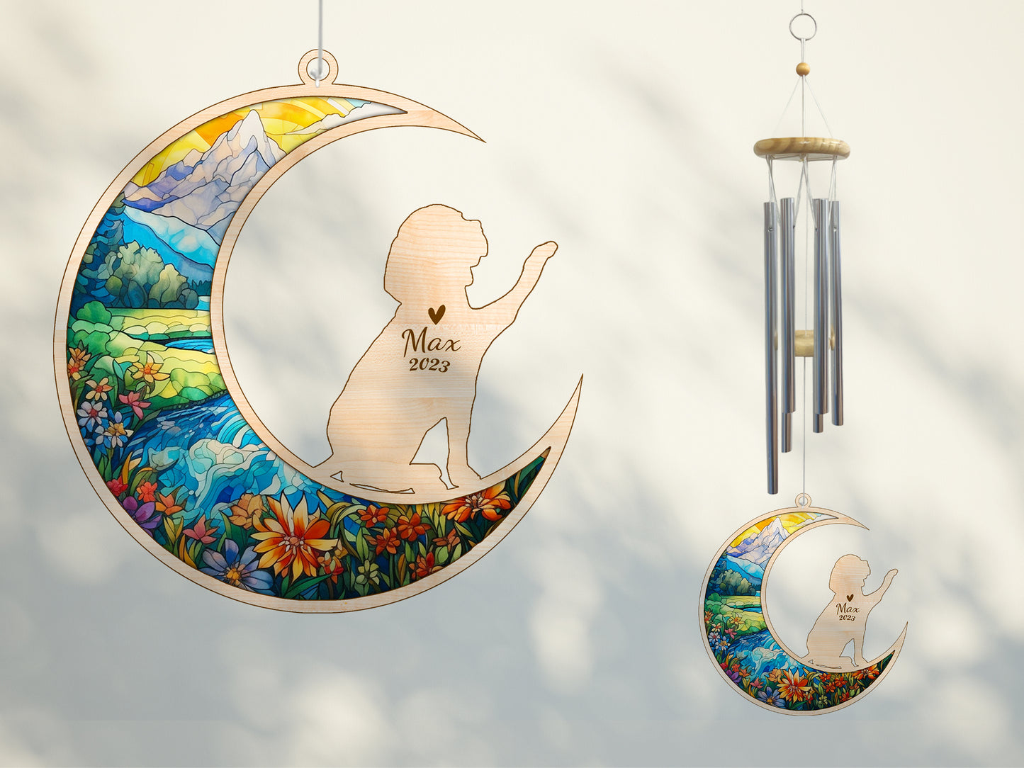 Netecom Beagle Dog Wind Chimes Memorial, Personalized Pet Memorial Wind Chimes for Dog Suncatcher, Dog Loss Memorial Ornament, Loss of Pet Sympathy Gift, Remembrance Windchime Outside Garden Decor
