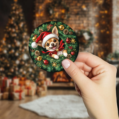 Netecom Funny Chihuahua in Santa Hat Christmas Ornament, Puppy Ceramic Ornament for Xmas Tree Hanging Decorations Gift, Dog Lover Gifts, Holiday Party Present