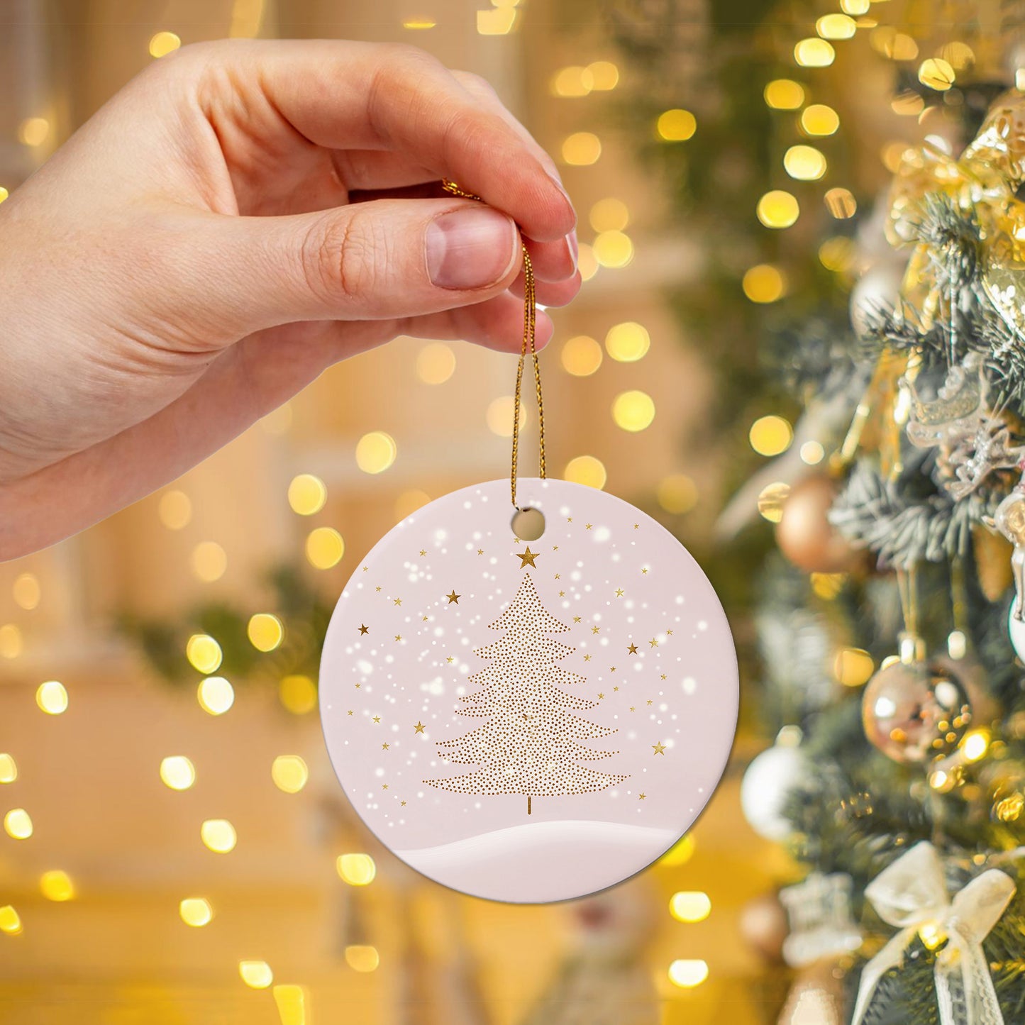 Netecom Elegant Pink Ornaments, Ceramic Gold Glitter Christmas Tree Ornament, Gifts for Holiday, Party, Home Decor
