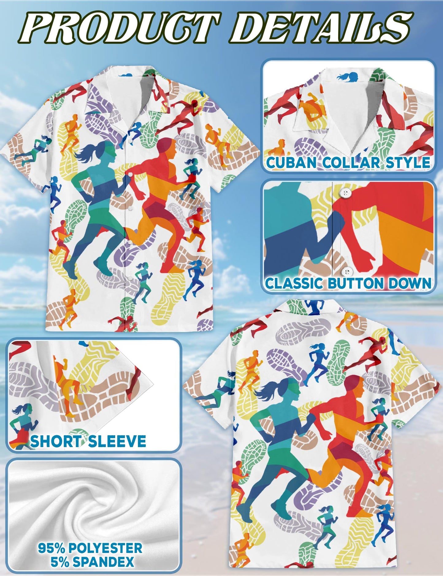 Netecom Running Hawaiian Shirt for Men, Vintage Style, Button Down Summer Beach Short Sleeve, S-5XL
