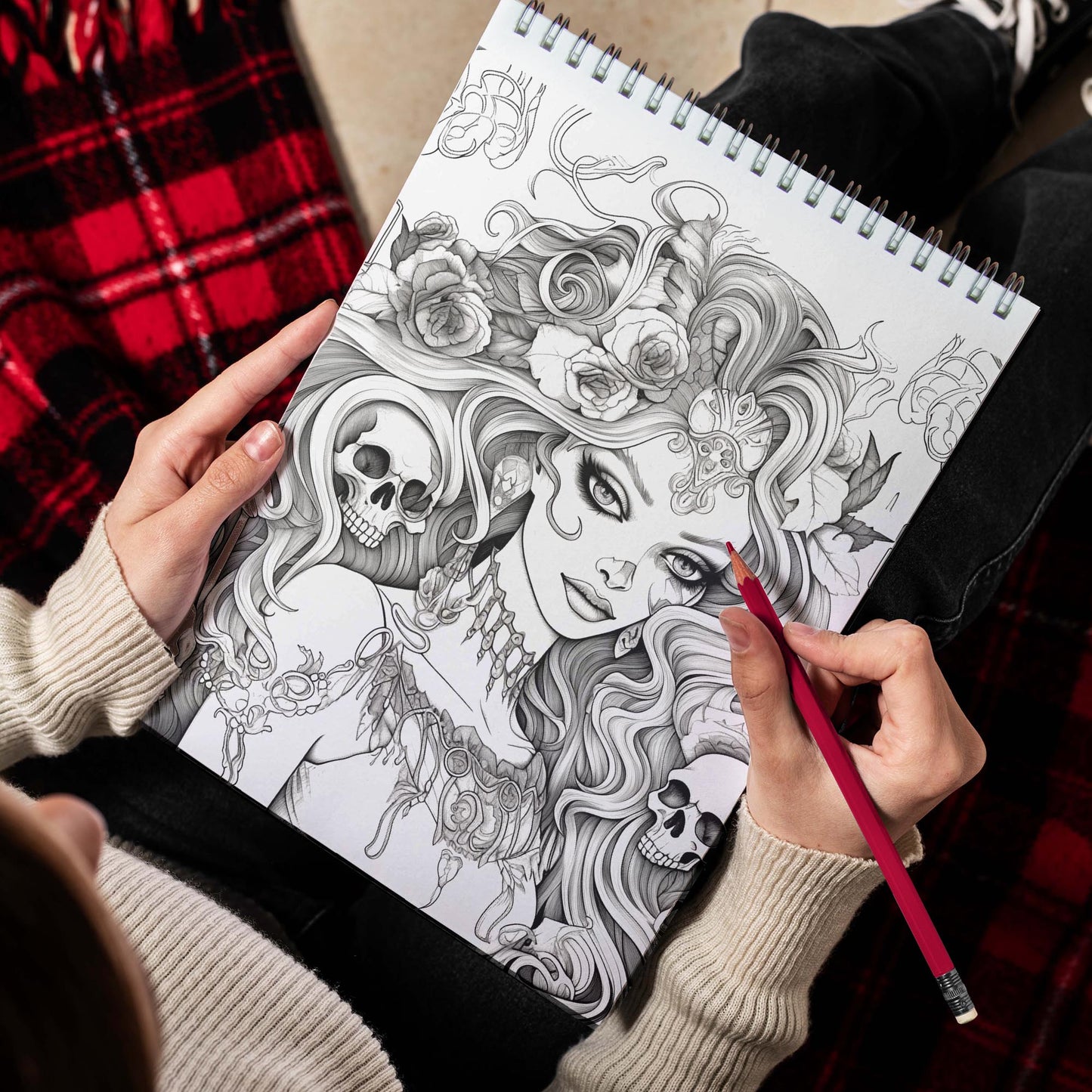 Beautiful Creepy Spiral Bound Coloring Book, Immerse Yourself in 30 Bewitching Coloring Pages, Combining Beauty and Chills for Adult Colorists