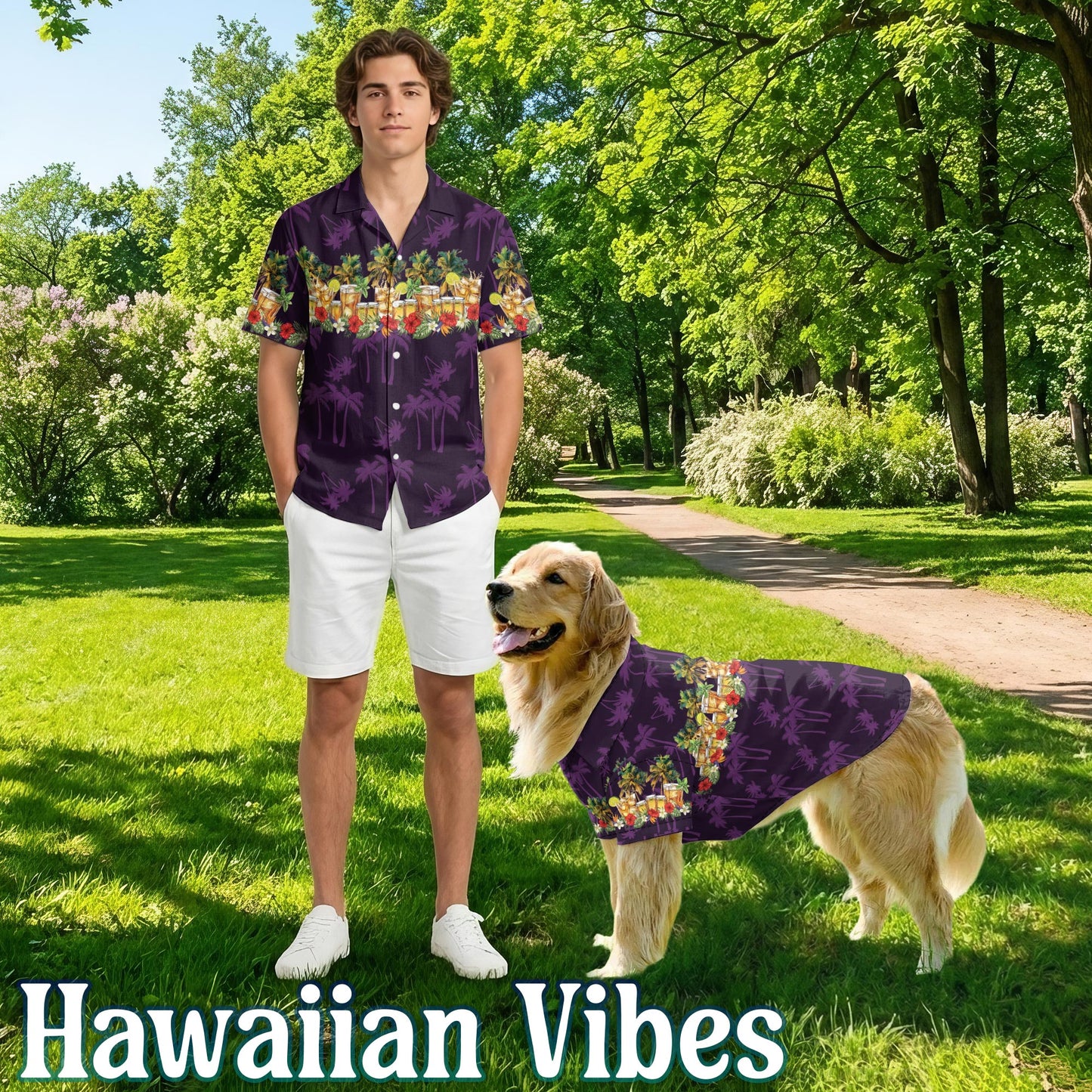 Netecom Matching Tequila Aloha Hawaiian Shirt for Dog and Owner, Aloha Summer Shirt, Tropical Tequila Drink Print Outfit for Pet and Human, Beach Vacation Casual Wear