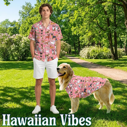 Netecom Matching Floral Chihuahua Aloha Hawaiian Shirt for Dog and Owner, Cute Dog Print Summer Shirt, Casual Vacation Wear for Pet and Human