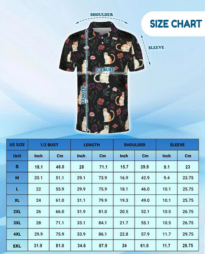 Cat Floral Polo Shirt - Cute Kitty Garden Style | Netecom