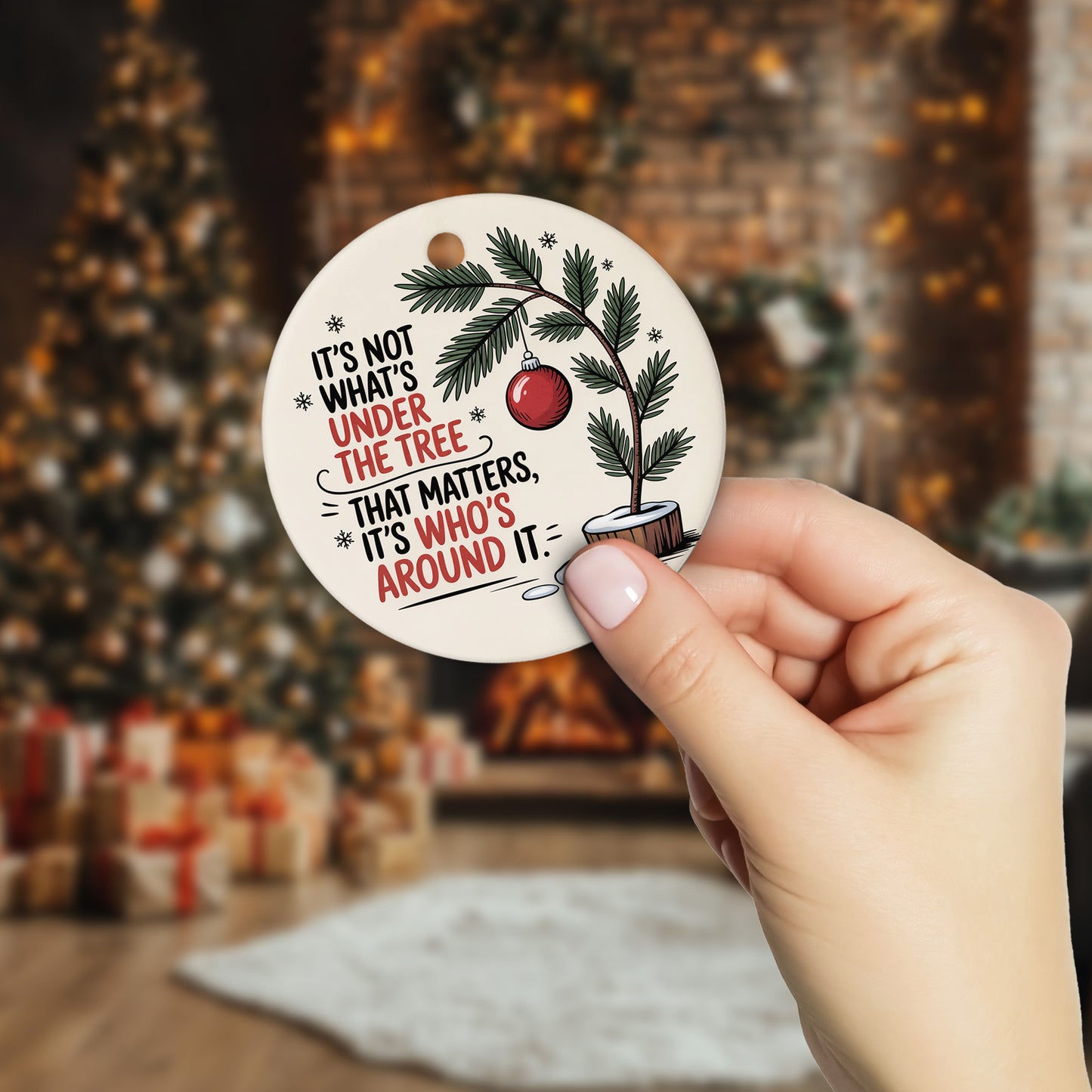 Netecom Elegant Pink Ornament, Cernamic It's Not What's Under The Tree That Matters Keepsake Ornament for Xmas Tree Decorations, Gifts for Friend or Family Member