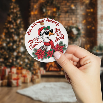 Netecom Cute Goose in Sunglasses Ornament, You Silly Goose Merry Christmas Ceramic Ornament for Christmas Tree Hanging Decorations Gift, Farmhouse Decor, Gifts for Farmer, Holiday Party Present